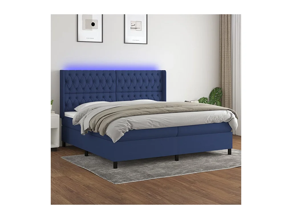 Sommier tapissier et matelas et LED Bleu 200x200 cm Tissu