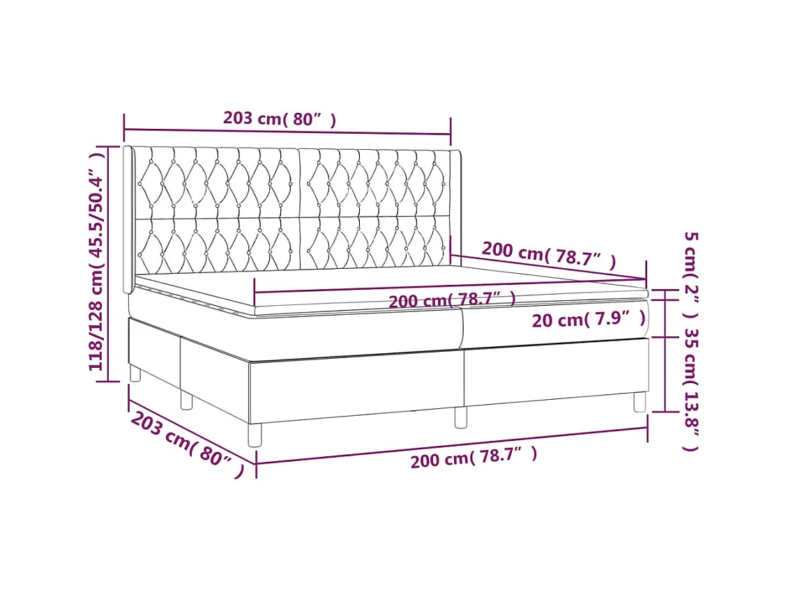 Sommier tapissier et matelas et LED Bleu 200x200 cm Tissu