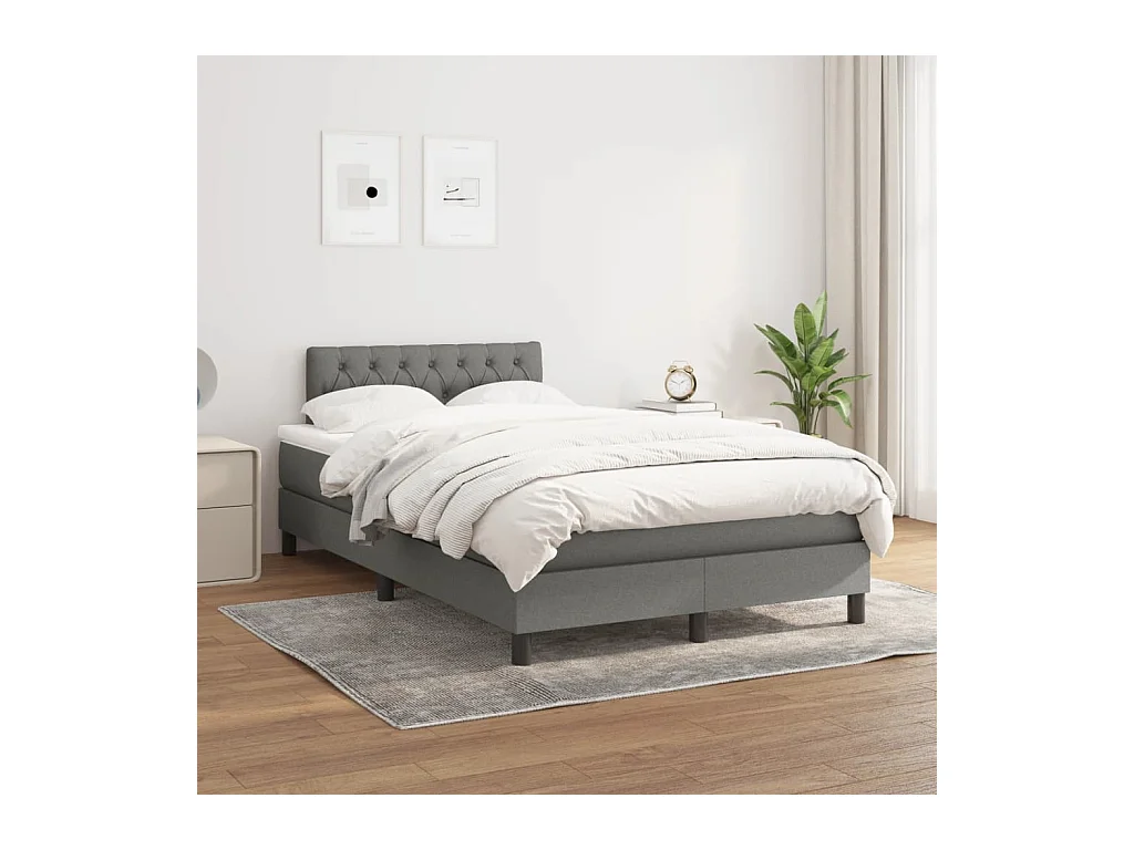 Cama box spring con colchón tela gris oscuro 120x190 cm