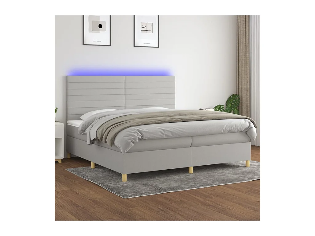 Sommier tapissier matelas et LED Gris clair 200x200 cm Tissu