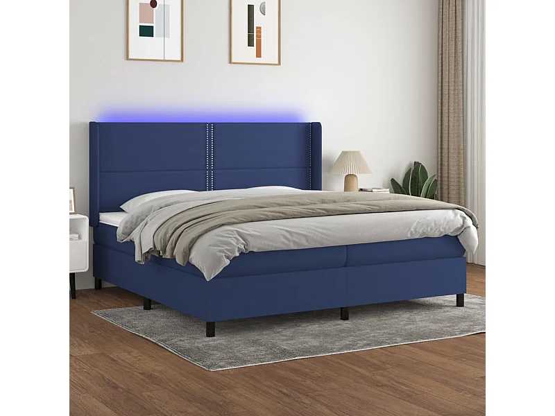 Sommier tapissier et matelas et LED Bleu 200x200 cm Tissu