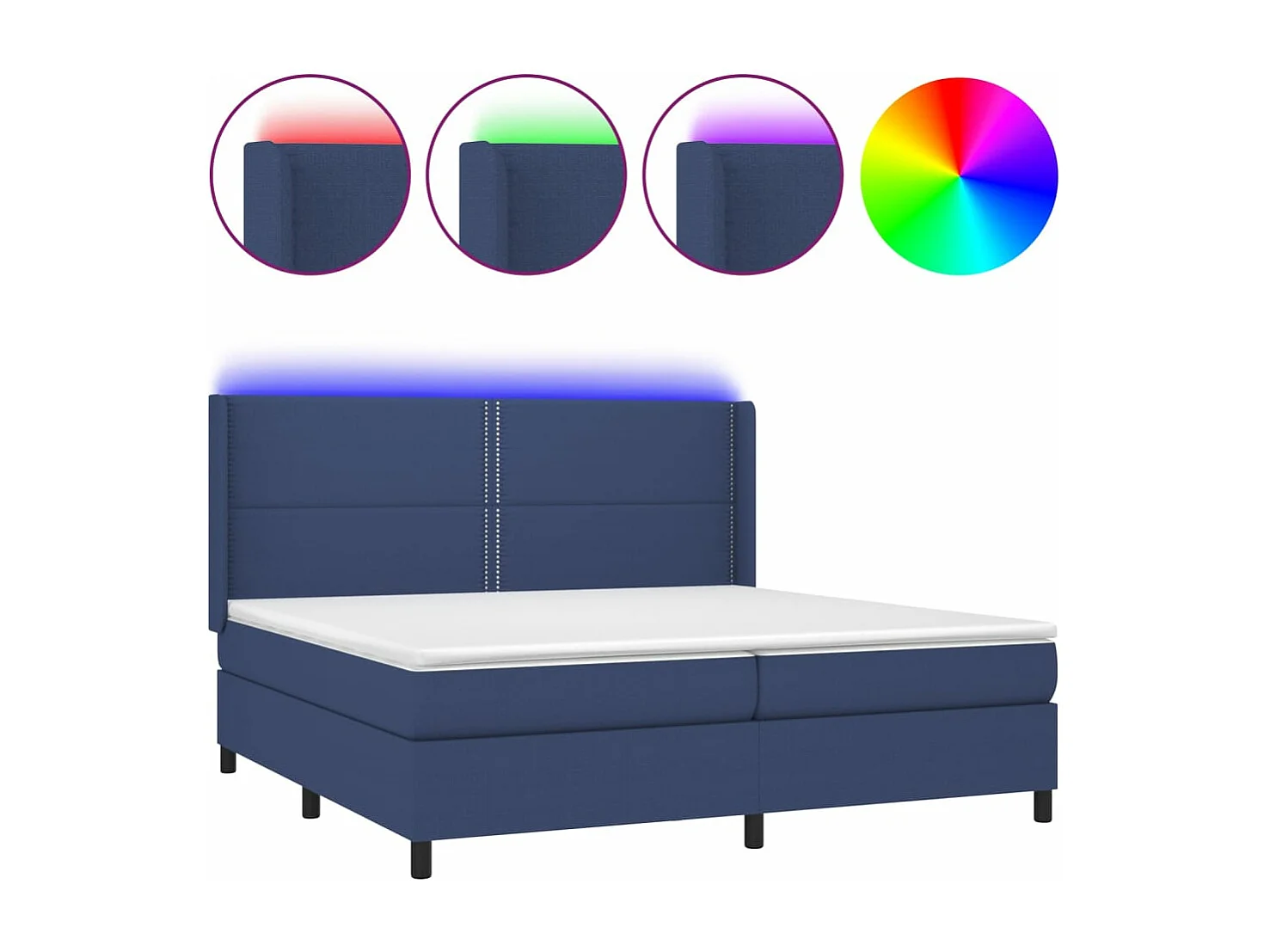 Sommier tapissier et matelas et LED Bleu 200x200 cm Tissu