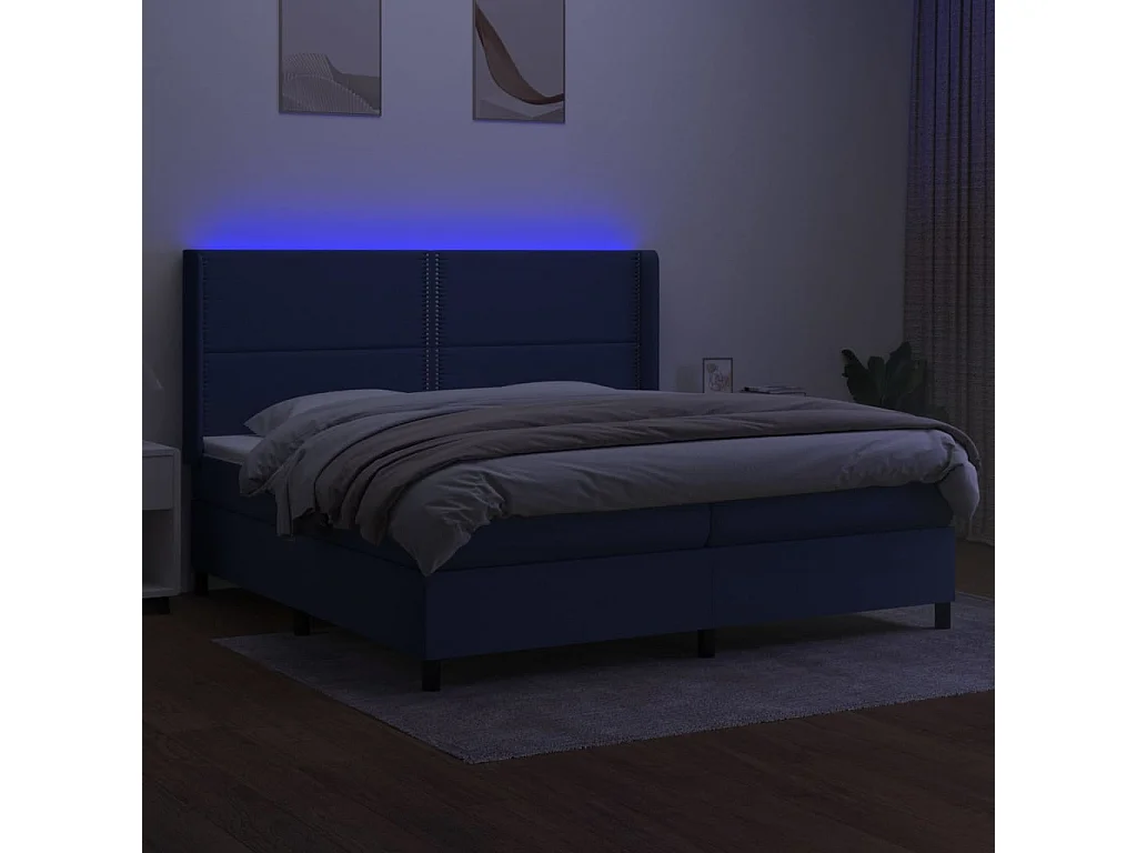 Sommier tapissier et matelas et LED Bleu 200x200 cm Tissu