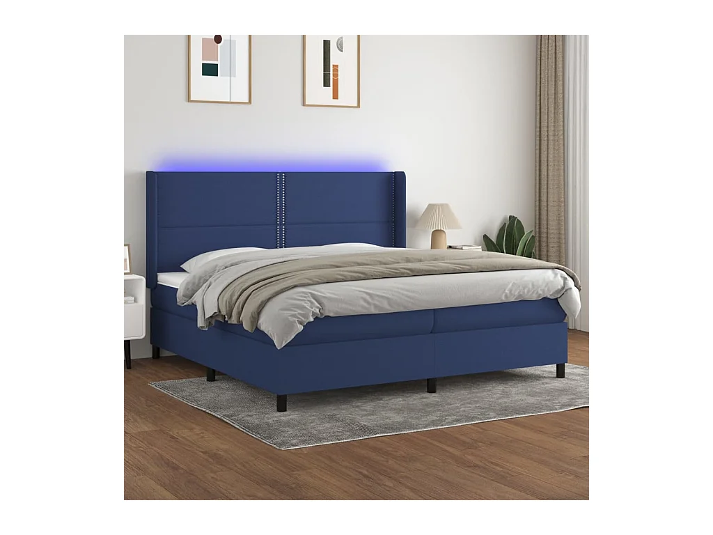 Sommier tapissier et matelas et LED Bleu 200x200 cm Tissu