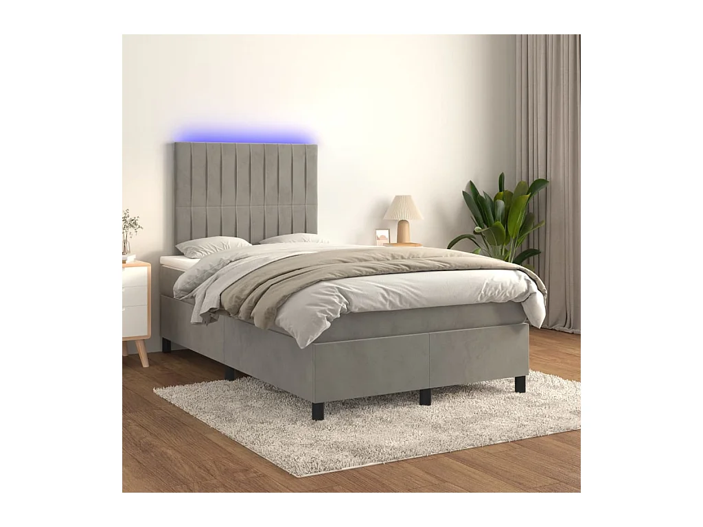 Boxspring met matras en LED fluweel lichtgrijs 120x200 cm