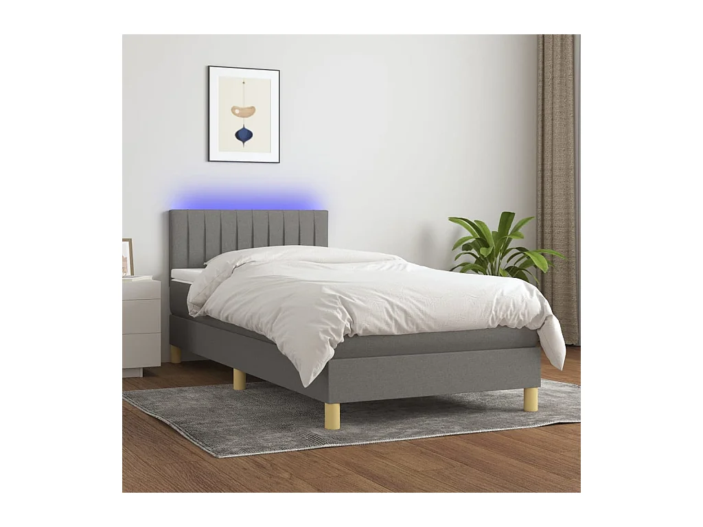 Boxspring met matras en LED stof donkergrijs 90x190 cm