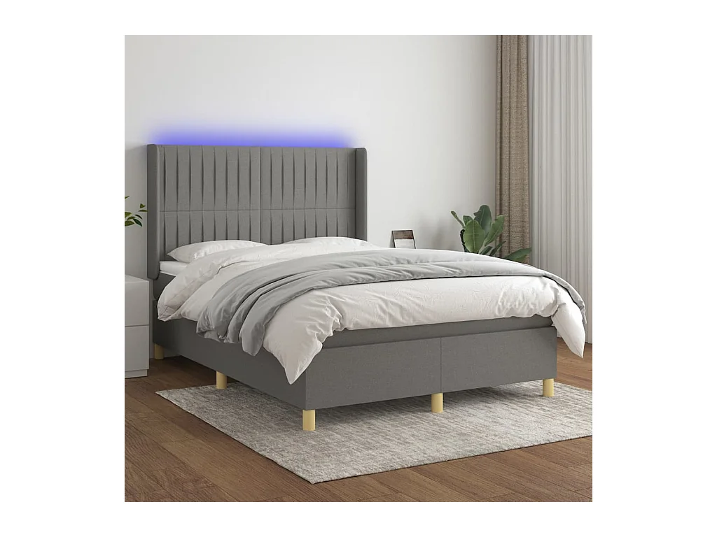 Sommier tapissier et matelas et LED Gris foncé 140x190 cm Tissu