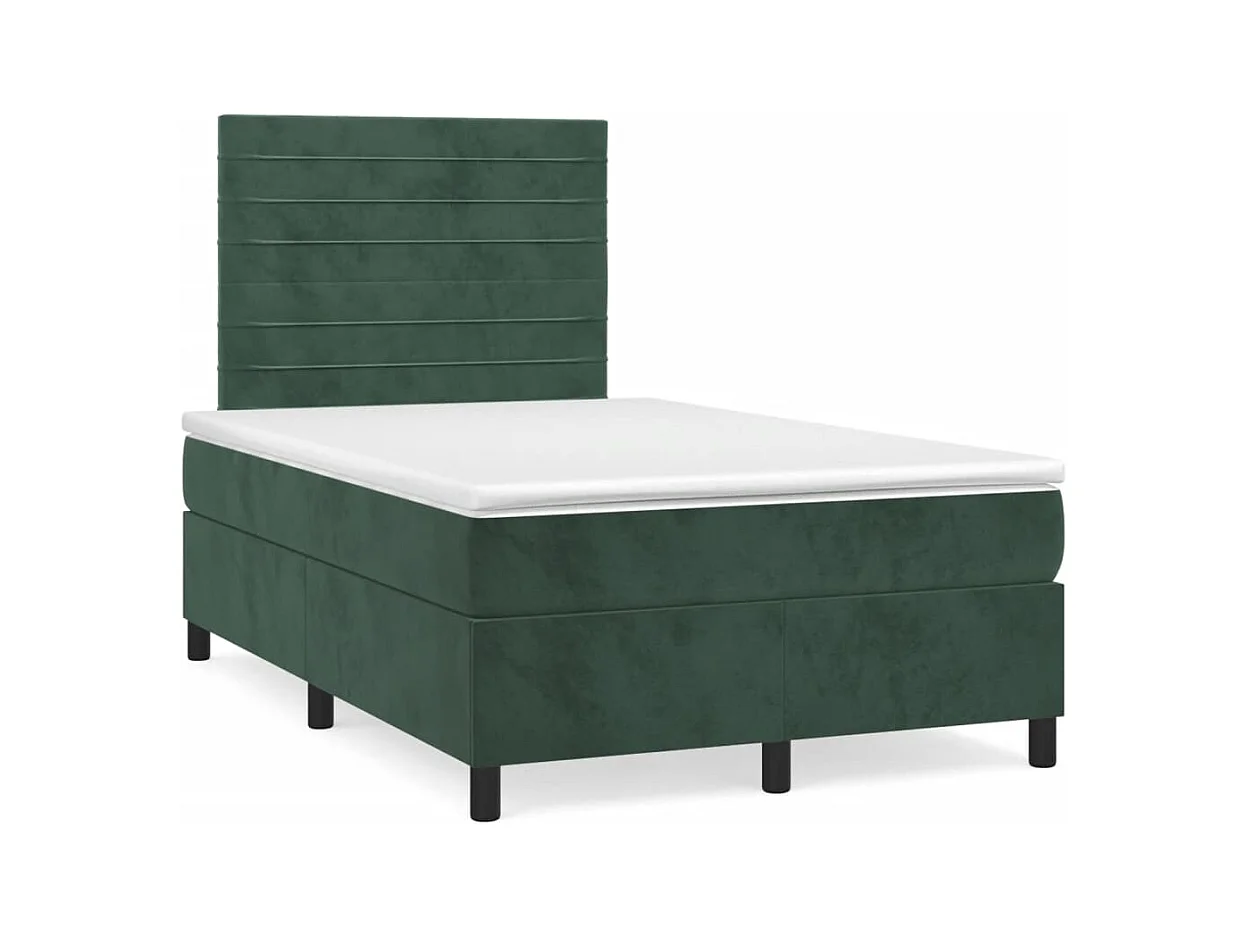 Cama boxspring com colchão 120x190 cm veludo verde-escuro