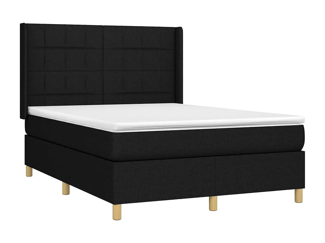 Sommier tapissier avec matelas et LED Noir 140x190 cm Tissu