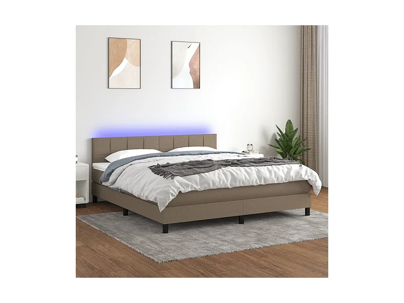Sommier tapissier avec matelas et LED Taupe 180x200 cm Tissu