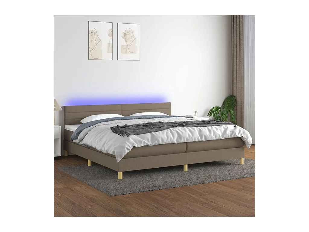 Cama box spring con colchón LED tela gris taupe 200x200 cm