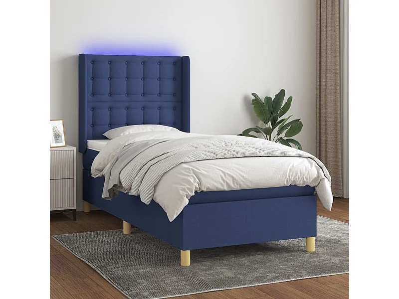 Sommier tapissier avec matelas et LED Bleu 90x190 cm Tissu