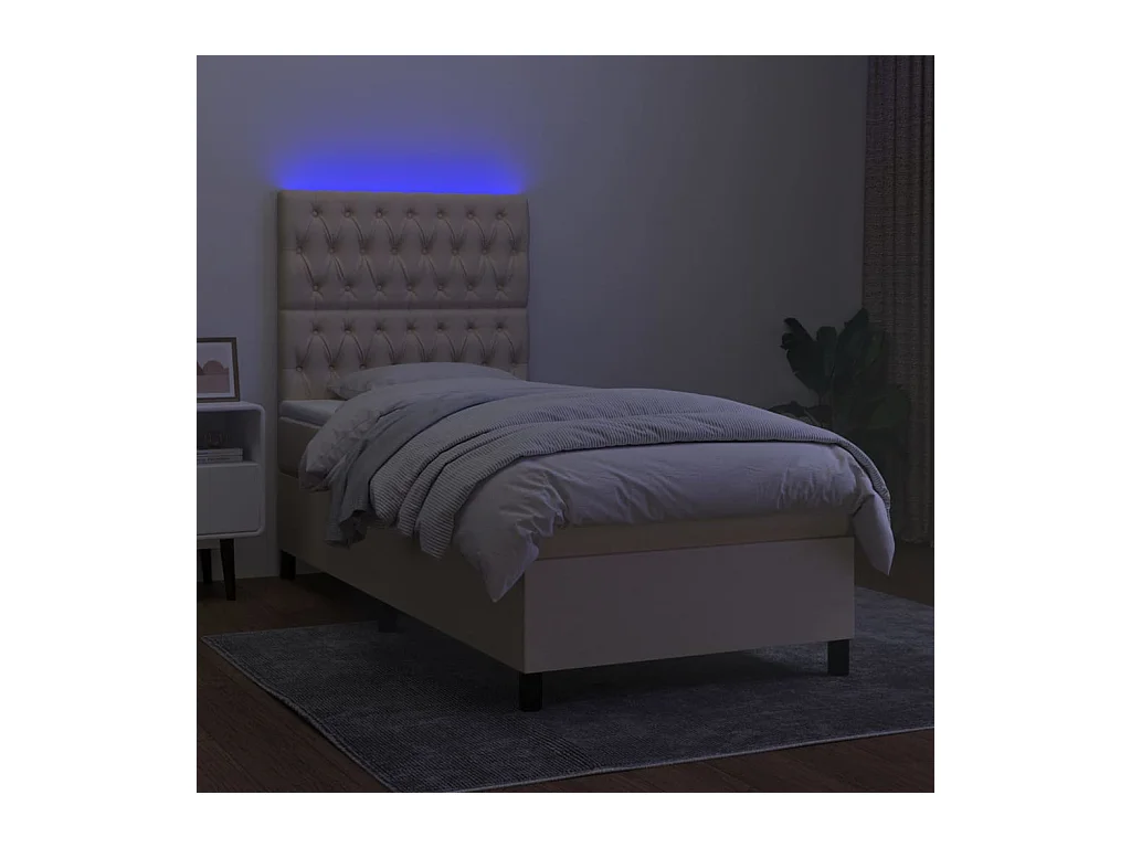 Sommier tapissier avec matelas et LED Crème 100x200 cm Tissu