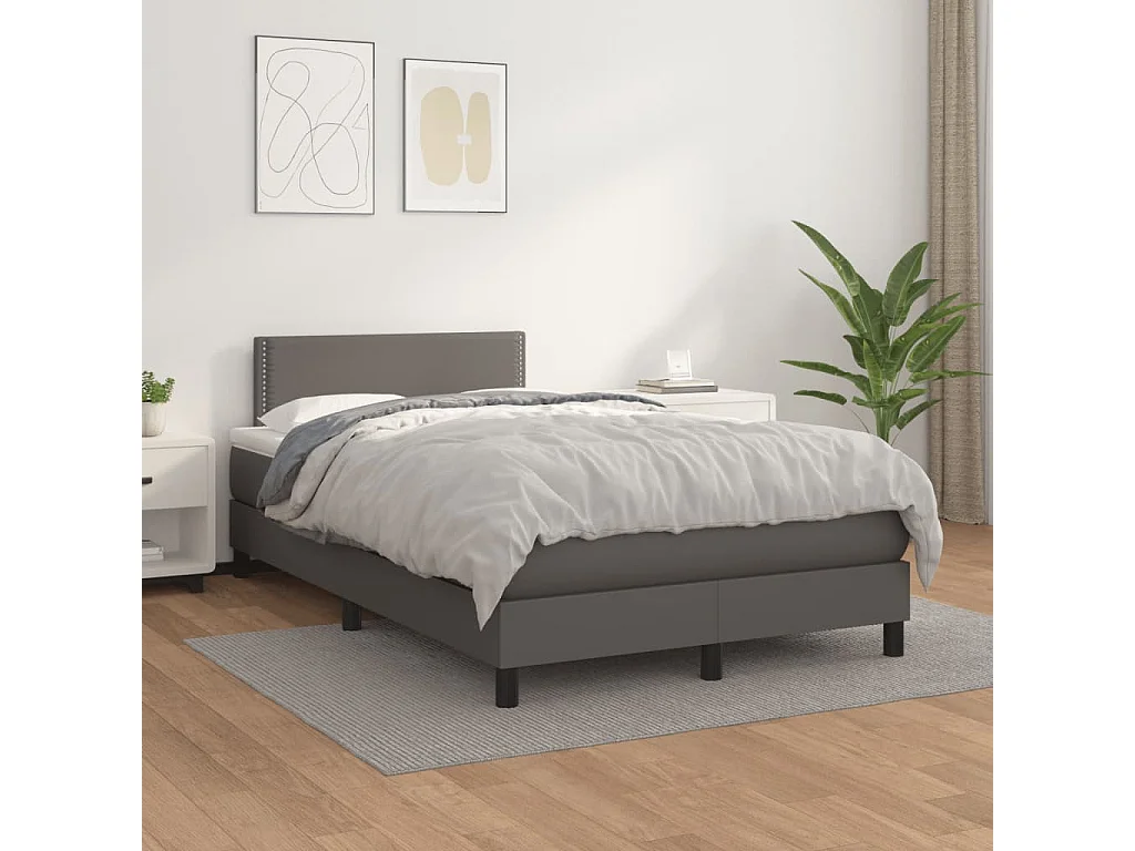 Sommier à lattes de lit avec matelas gris 120x190 cm similicuir