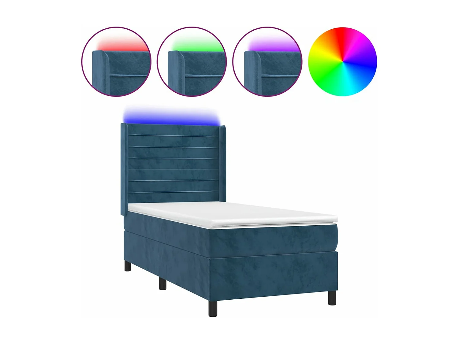 Sommier tapissier et matelas et LED Bleu foncé 80x200cm Velours