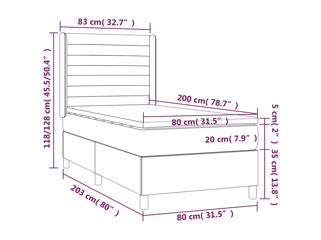Sommier tapissier et matelas et LED Bleu foncé 80x200cm Velours