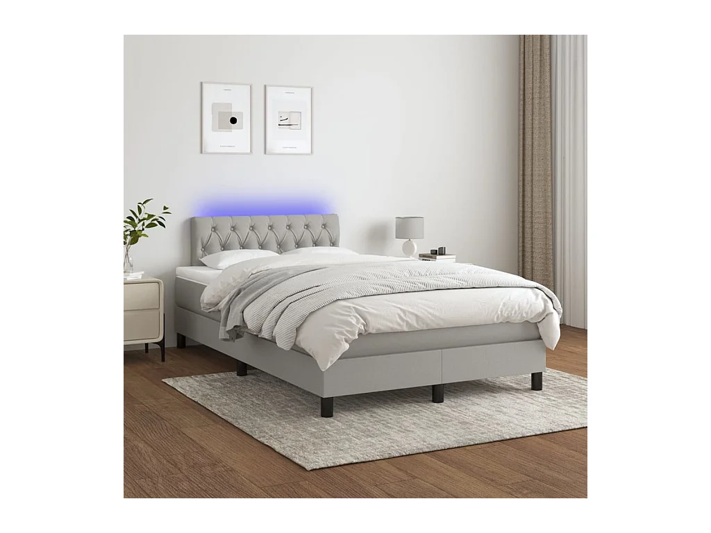Cama box spring c/ colchão e LED 120x200 cm tecido cinza-claro
