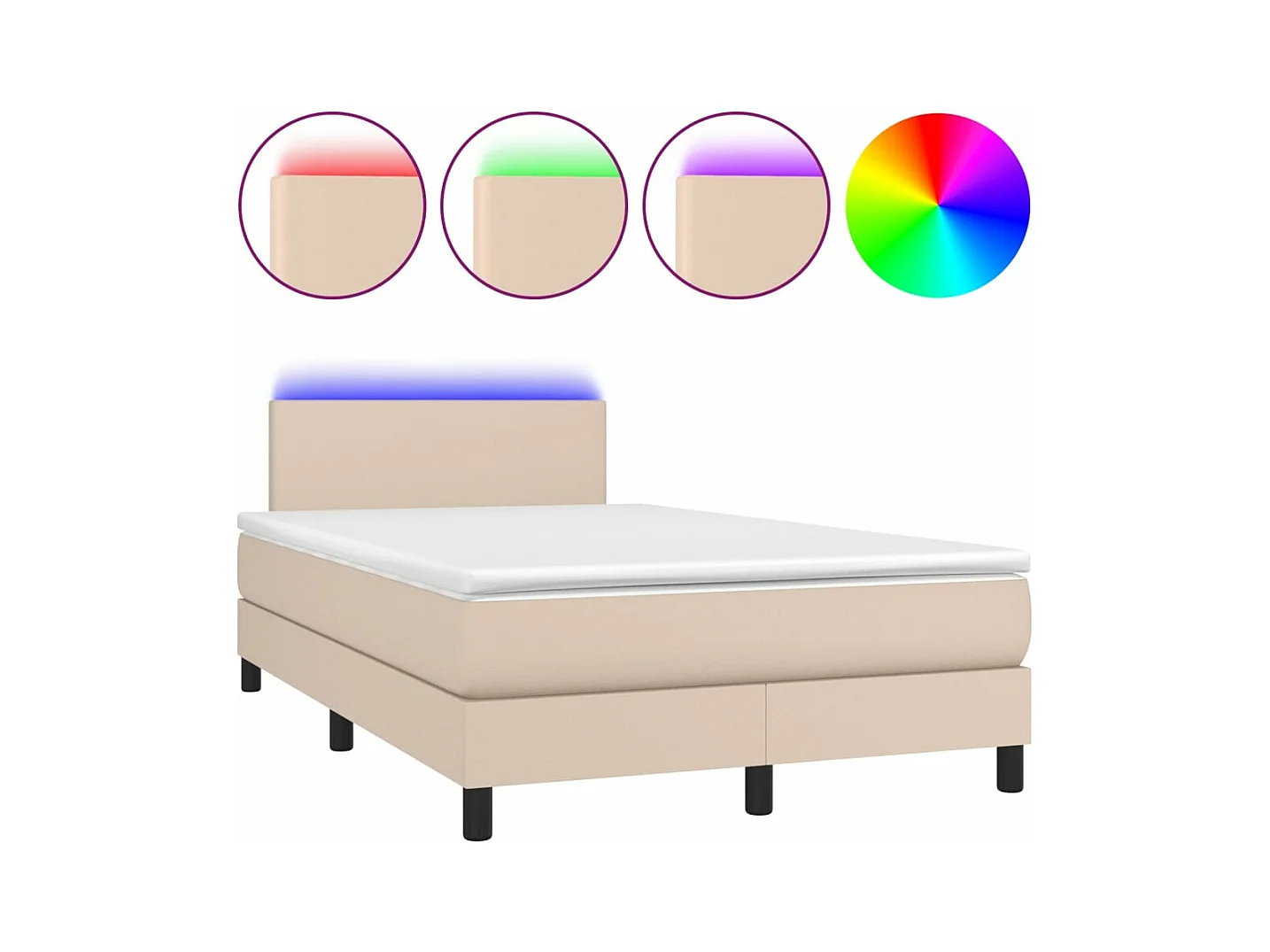 Cama box spring colchón LED cuero sintético capuchino 120x190cm