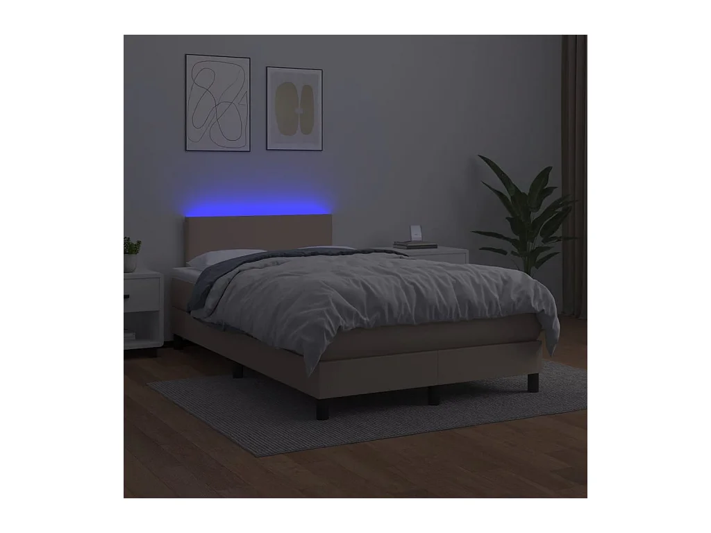 Cama box spring colchón LED cuero sintético capuchino 120x190cm
