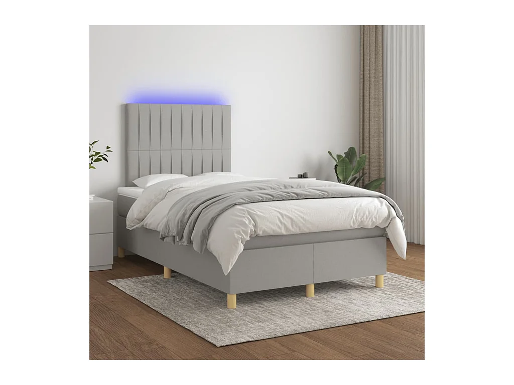 Sommier tapissier matelas et LED Gris clair 120x200 cm Tissu