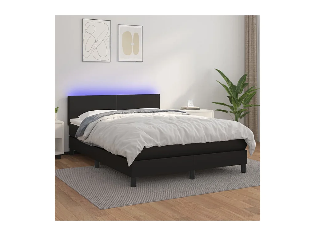 Sommier tapissier avec matelas et LED Noir 140x190cm Similicuir