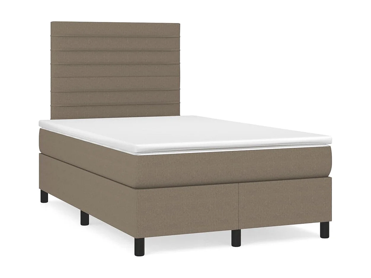 Cama box spring con colchón tela gris taupe 120x190 cm