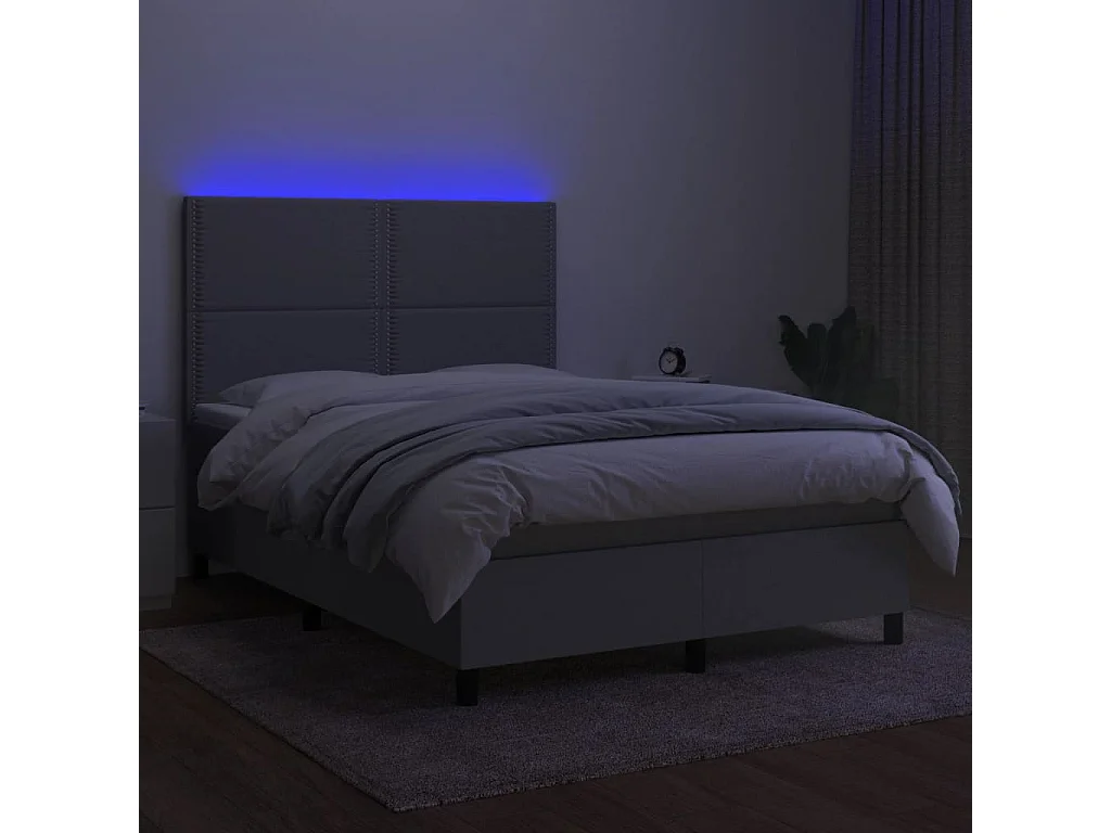 Sommier tapissier et matelas et LED Gris clair 140x190 cm Tissu