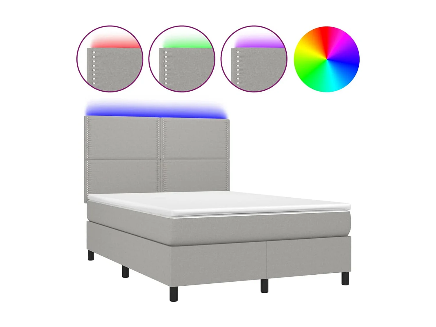 Sommier tapissier et matelas et LED Gris clair 140x190 cm Tissu