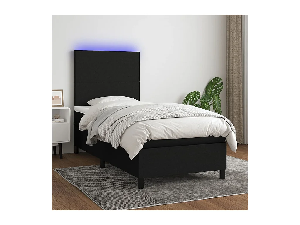 Sommier tapissier avec matelas et LED Noir 90x200 cm Tissu