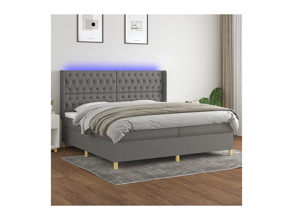 Sommier tapissier et matelas et LED Gris foncé 200x200 cm Tissu