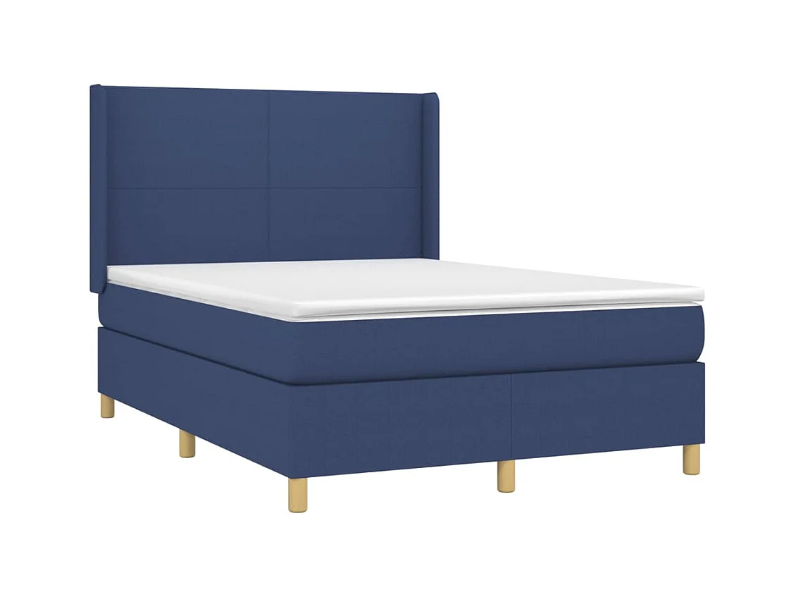 Cama box spring c/ colchão e LED 140x200 cm tecido azul