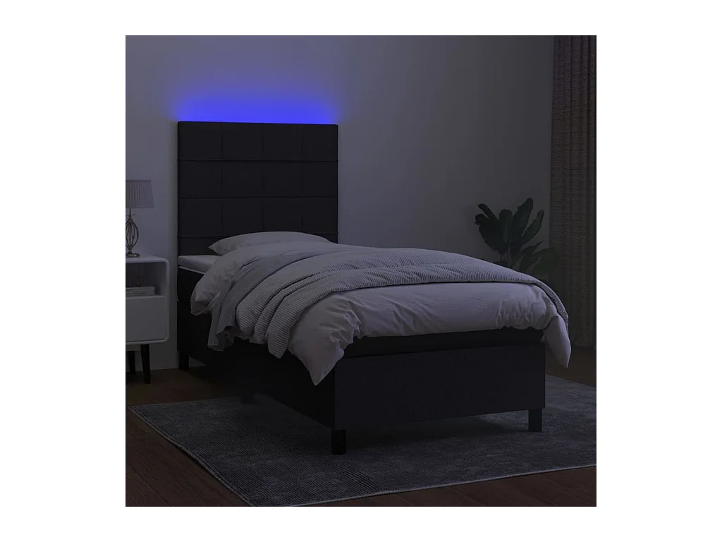 Cama box spring c/ colchão e LED 90x200 cm tecido preto