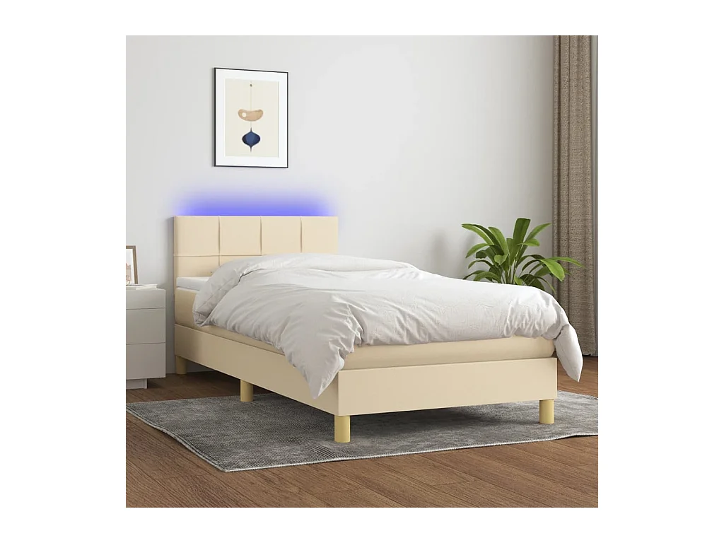 Sommier tapissier avec matelas et LED Crème 100x200 cm Tissu