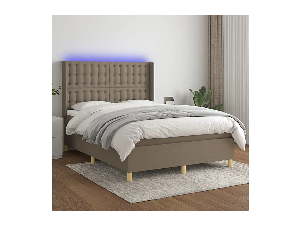 Cama box spring colchão/LED 140x190cm tecido cinza-acastanhado
