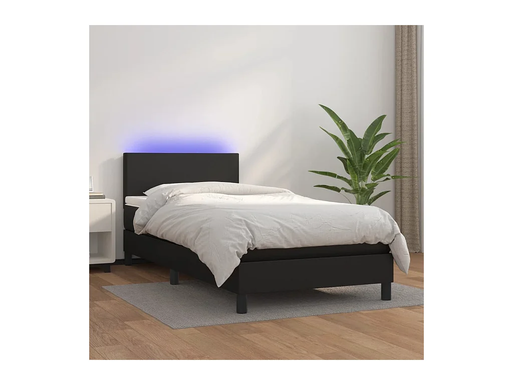 Sommier tapissier avec matelas et LED Noir 100x200cm Similicuir