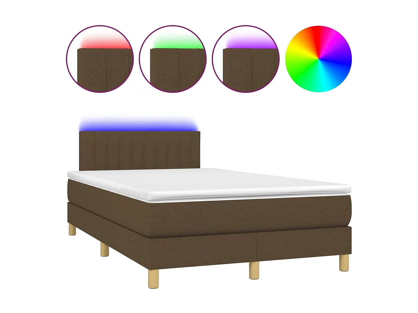 Sommier à lattes de lit matelas et LED marron foncé 120x190 cm