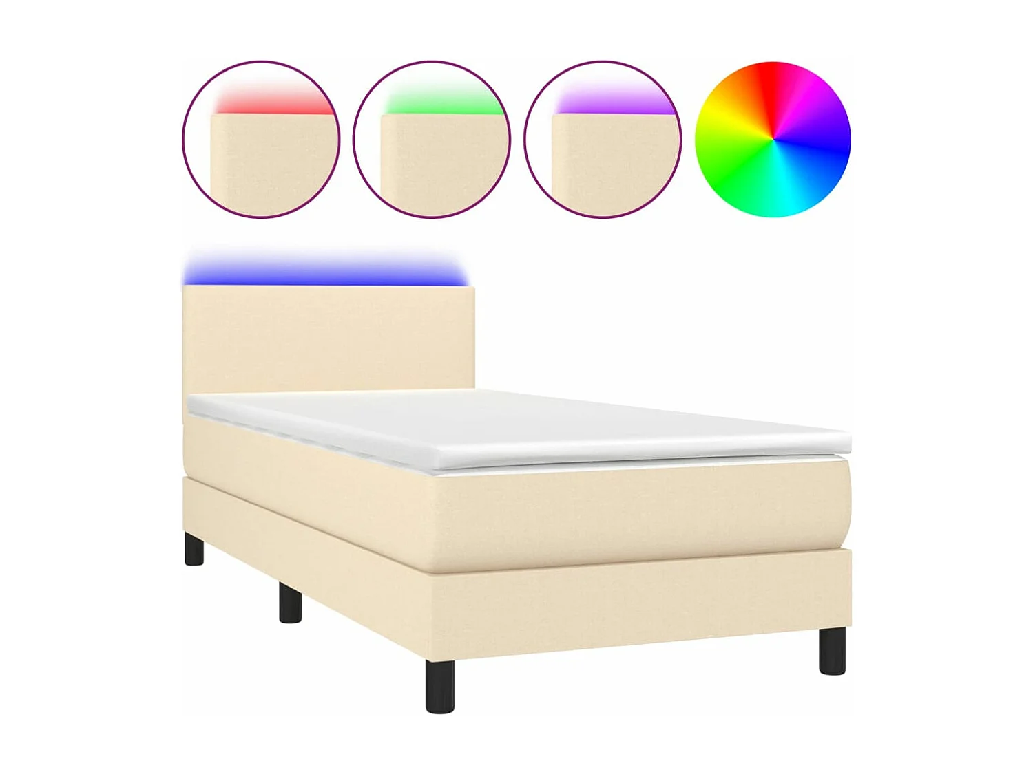 Cama box spring c/ colchão e LED 100x200 cm tecido cor creme