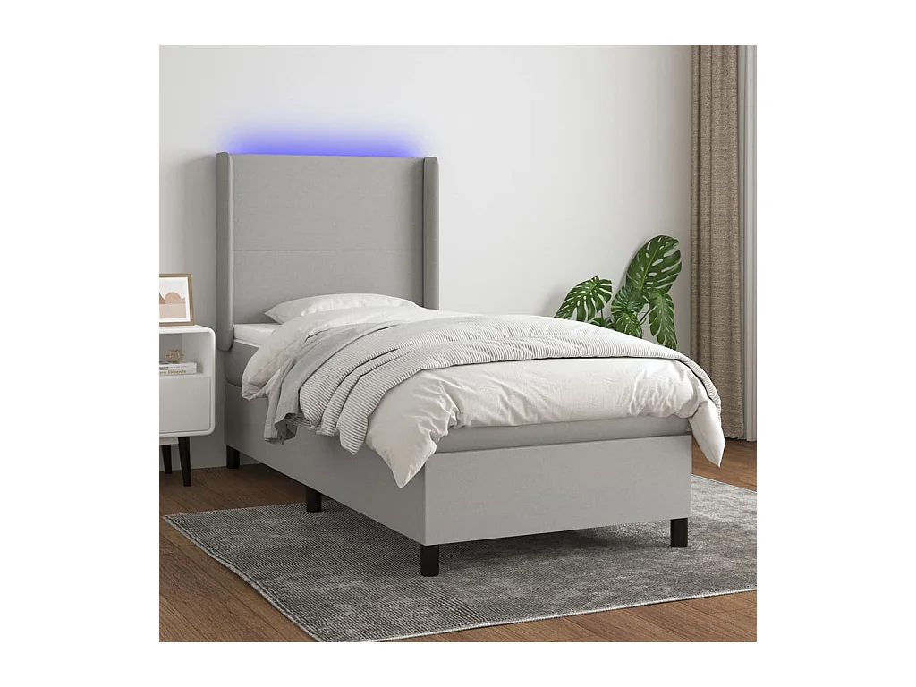 Sommier tapissier avec matelas et LED Gris clair 90x200cm Tissu