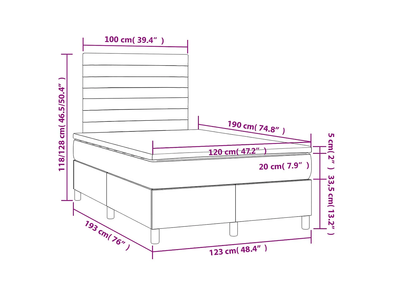 Cama boxspring c/ colchão 120x190cm tecido castanho-acinzentado