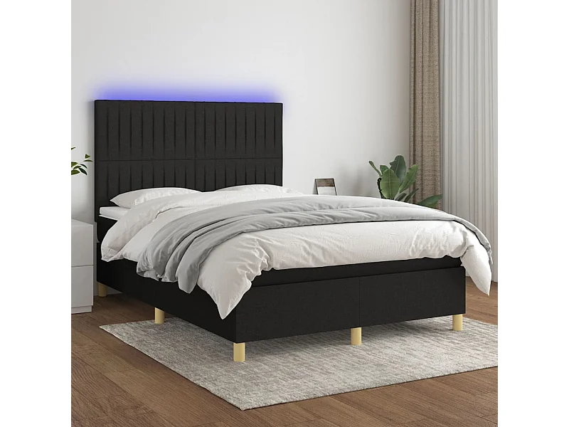 Boxspring met matras en LED stof zwart 140x190 cm