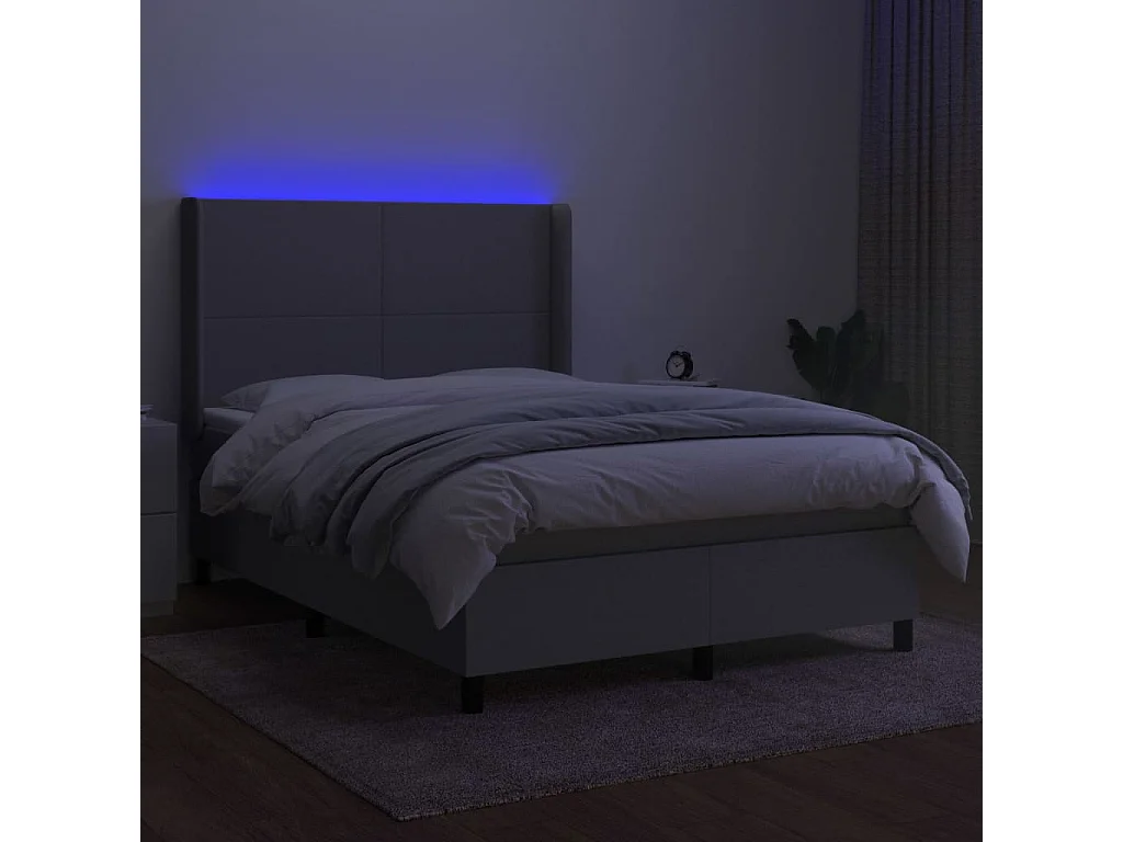 Sommier tapissier et matelas et LED Gris clair 140x190 cm Tissu