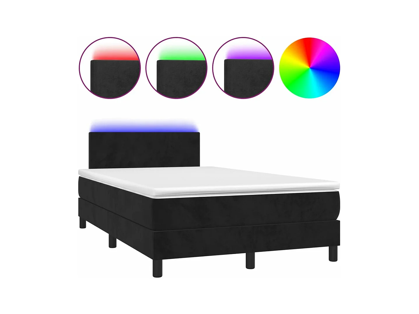 Sommier tapissier avec matelas et LED Noir 120 x 200 cm Velours