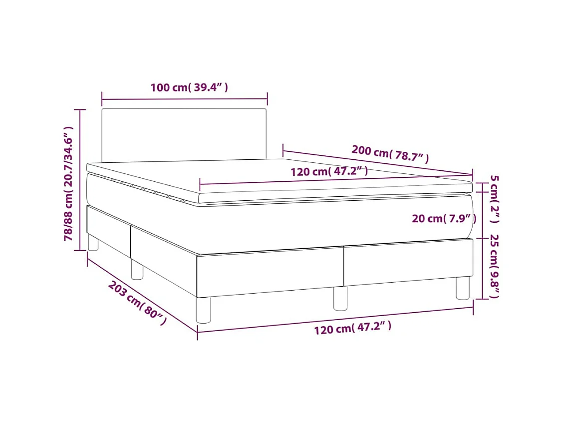 Sommier tapissier avec matelas et LED Noir 120 x 200 cm Velours