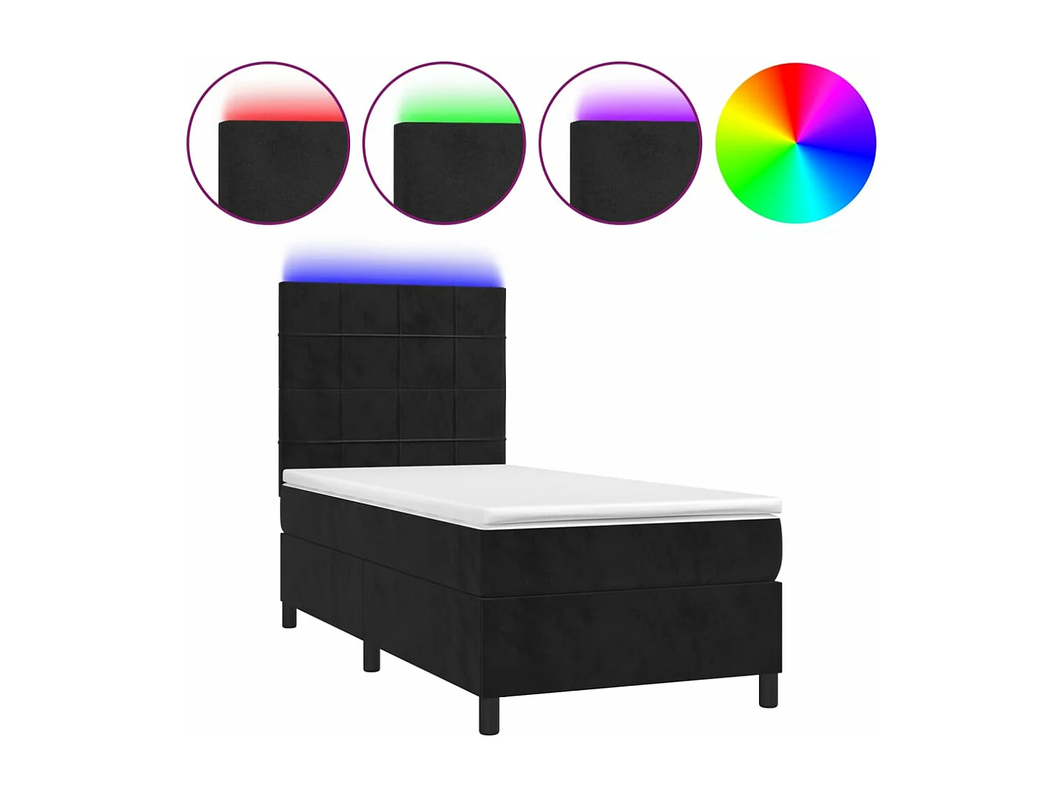 Cama box spring colchón y LED terciopelo negro 80x200 cm