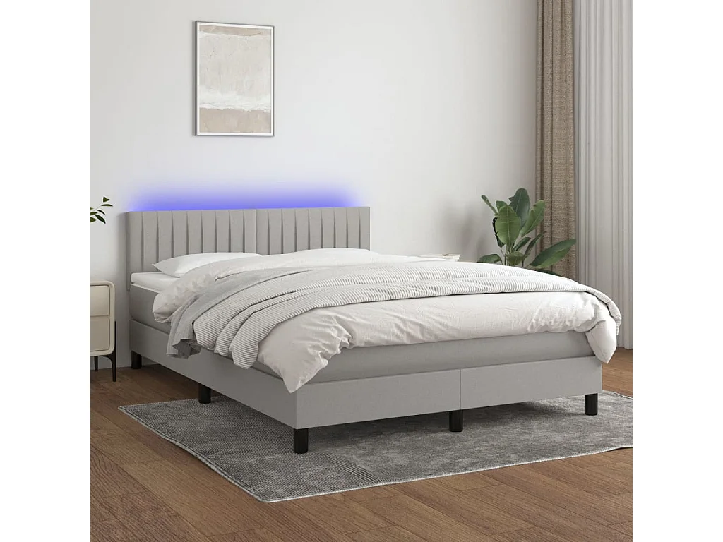 Sommier tapissier et matelas et LED Gris clair 140x190 cm Tissu