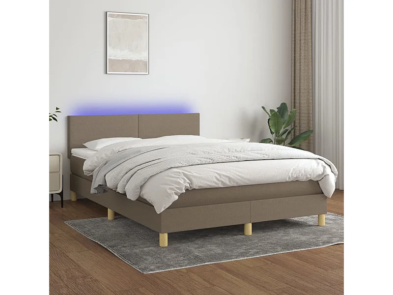Cama box spring colchão/LED 140x200 cm tecido cinza-acastanhado