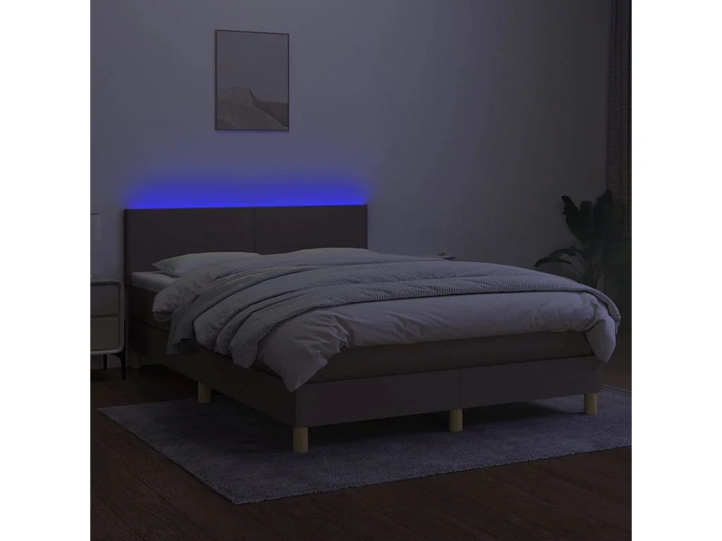 Cama box spring colchão/LED 140x200 cm tecido cinza-acastanhado