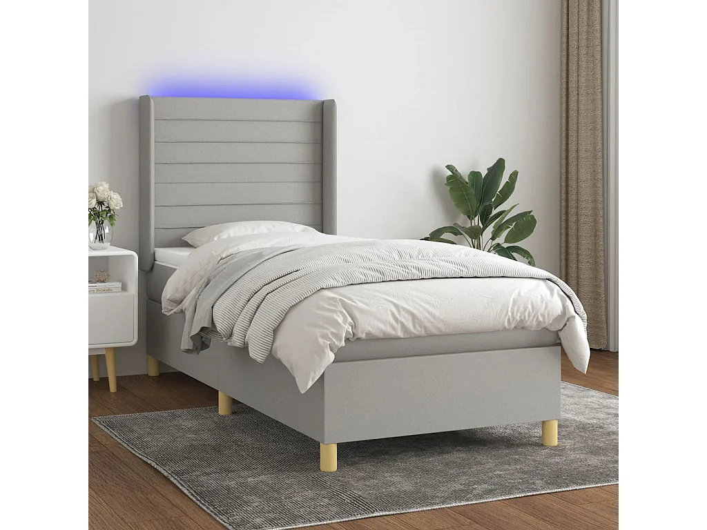 Sommier tapissier avec matelas et LED Gris clair 90x200cm Tissu