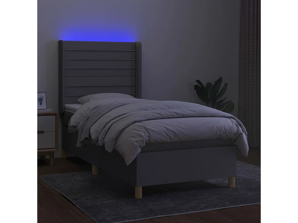 Sommier tapissier avec matelas et LED Gris clair 90x200cm Tissu