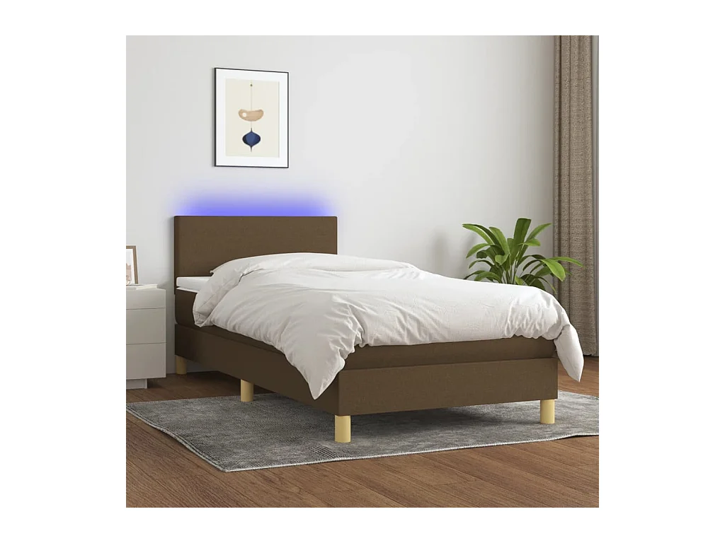 Sommier tapissier et matelas et LED Marron foncé 80x200cm Tissu